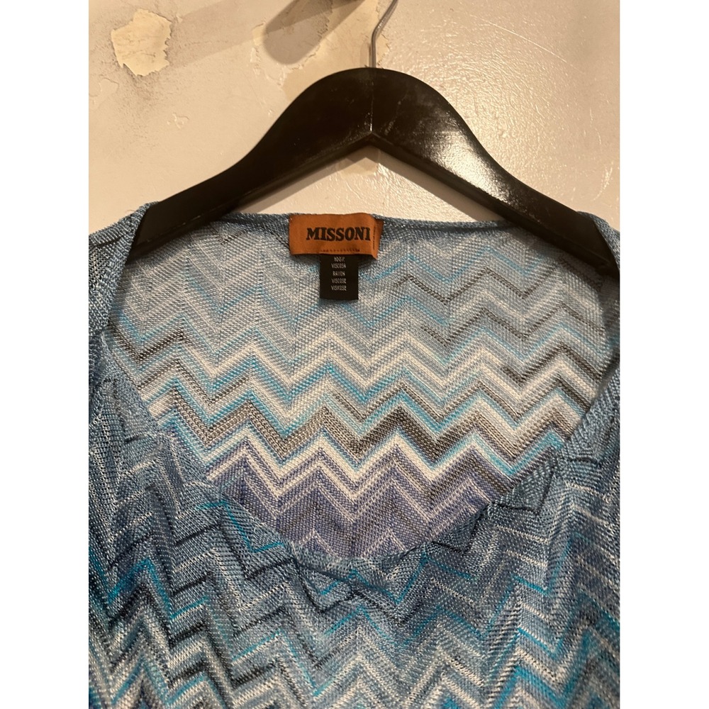 Missoni Blue Zigzag Chevron Knit Fringe Poncho Top - Picture 4 of 9